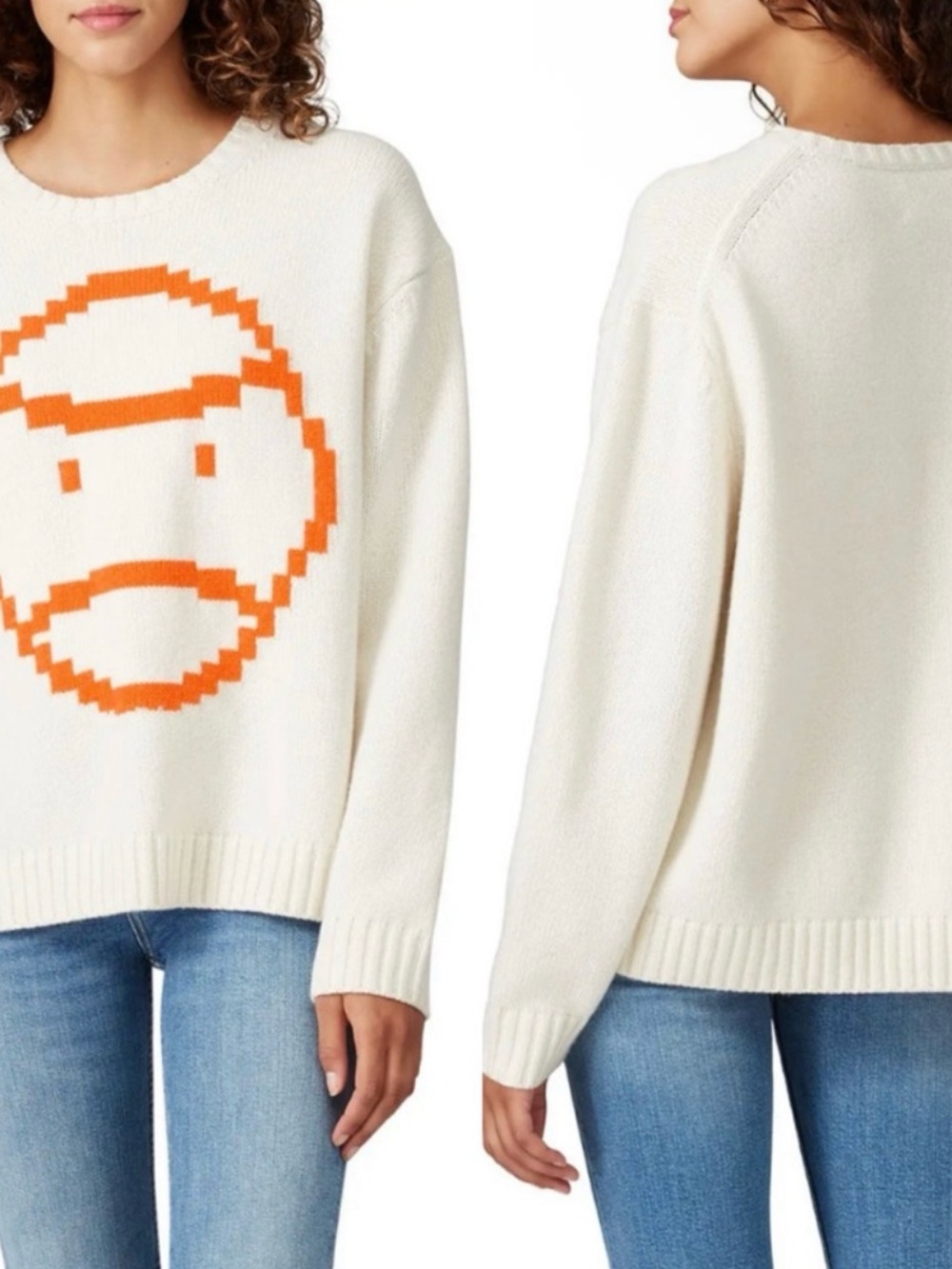 Tory Burch Cream Crewneck Sweater with Orange Grumpy - Tory Sport Wool Sweater